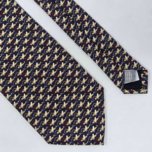 BARNEYS NEW YORK HAND MADE ITALY BLUE CREAM AIRPLANE FOULARD PRINT 3.75" X 59"